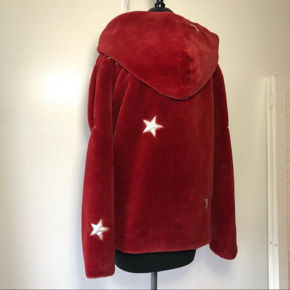 ⭐️ Shein Faux Fur Star Print Hoodie Jacket Coat size SMALL - Picture 12 of 16